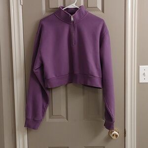 TNA COZY CROPPED 1/4 ZIP PURPLE SWEATSHIRT
